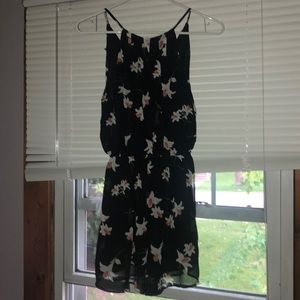 Black romper with Japanese white flowers